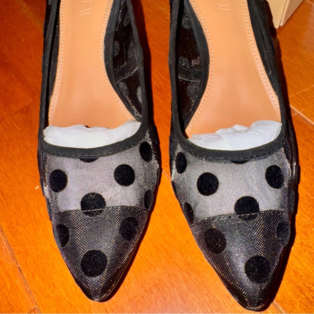 J. Crew Black Mesh Polka-Dot Esme Kitten Heels - Picture 3 of 6